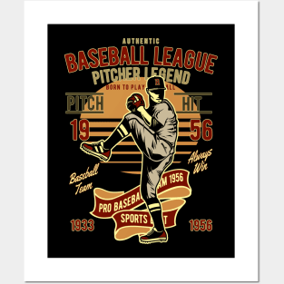 Vintage Baseball League Pitcher Posters and Art